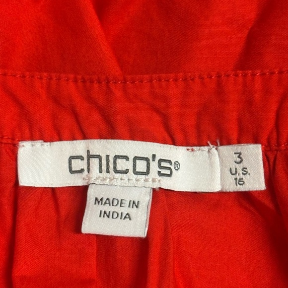 Chicos women’s boho red peasant style top with puff sleeves Chicos size 3 xl - Picture 2 of 8